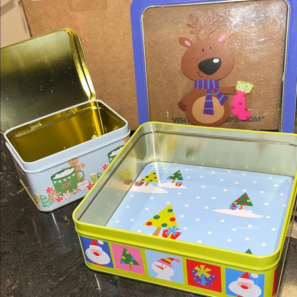 Festive Reindeer and Snowman Tin Storage Set